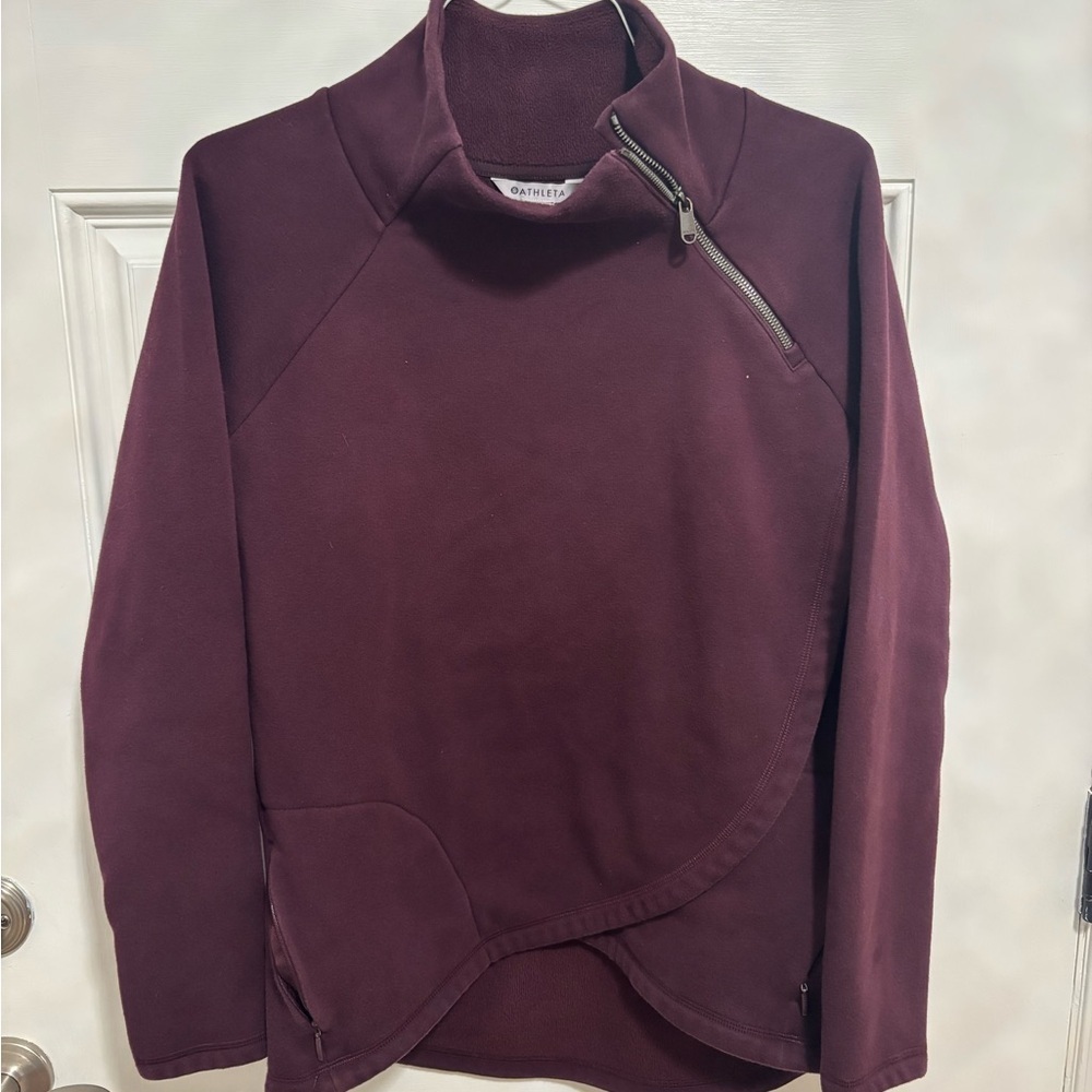 Athleta Cozy Karma Asym Pullover Sweatshirt Jacket Burgundy M